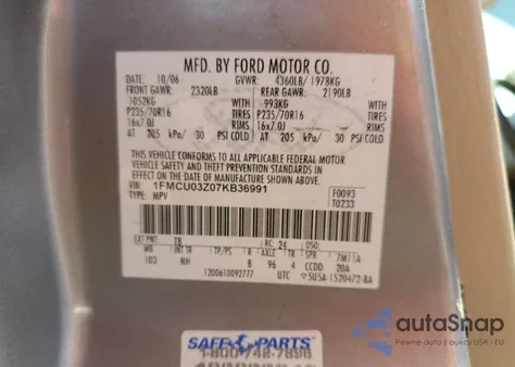 2007 Ford Escape Xlt из США, поврежденный, VIN 1FMCU03Z07KB36991